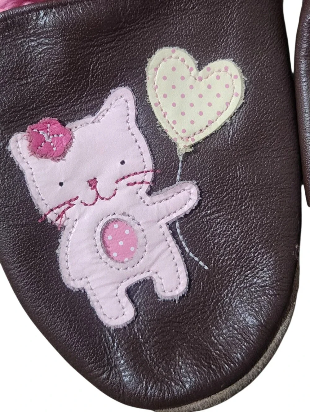 Robeez Leather Slippers Girls Size 3-4 Years Brown Pink Cat Slip On Shoes